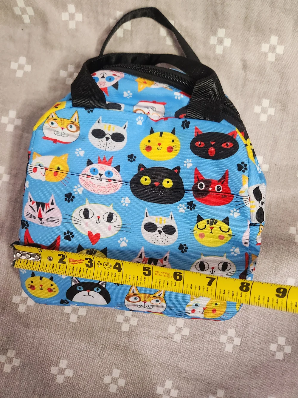 cute blue cat-patterned insulated lunch tote Lunch box